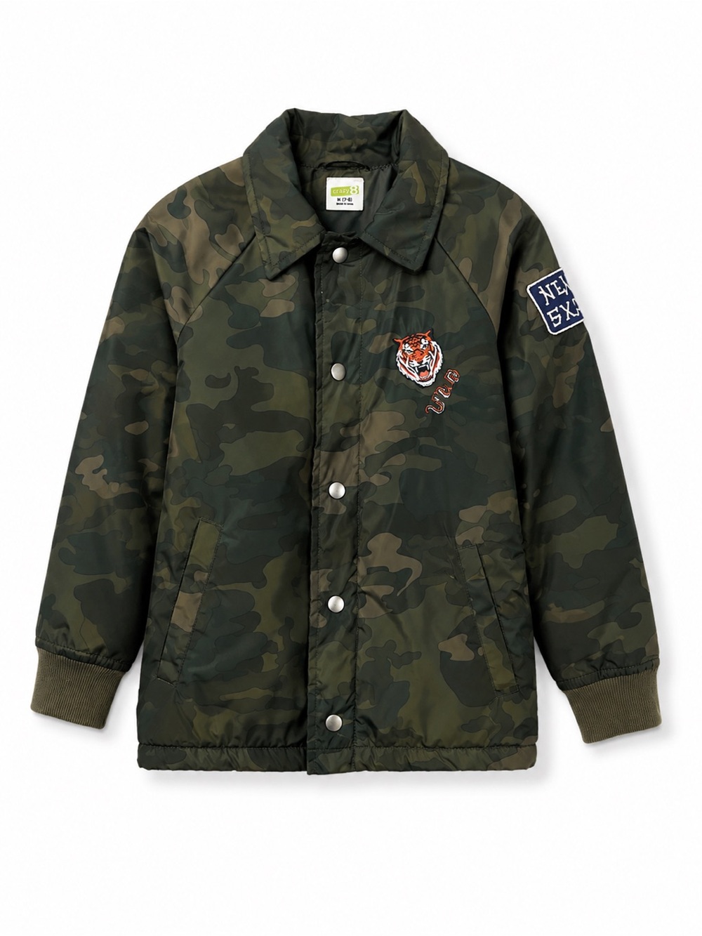 Kids Camo Coach Jacket with Tiger Patch
